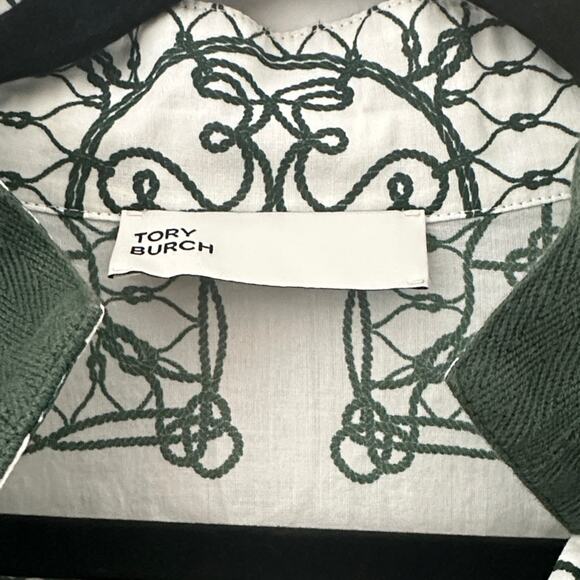 Tory Burch Green and White Geometric Tunic Top Size Medium - Picture 2 of 7